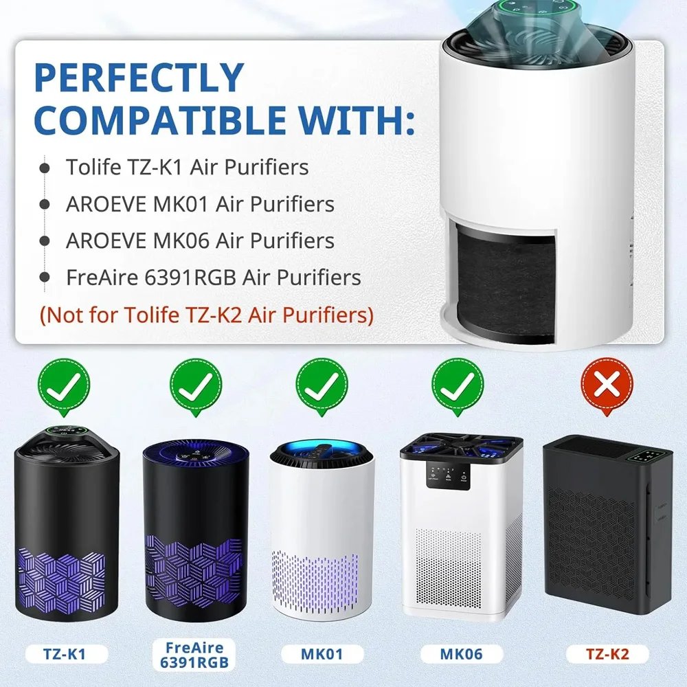 ToLife TZ-K1, AROEVE MK01 MK06, FreAire 639RGB 공기청정기, 활성탄 프리필터, 360용 교체 필터 ° 회전하는