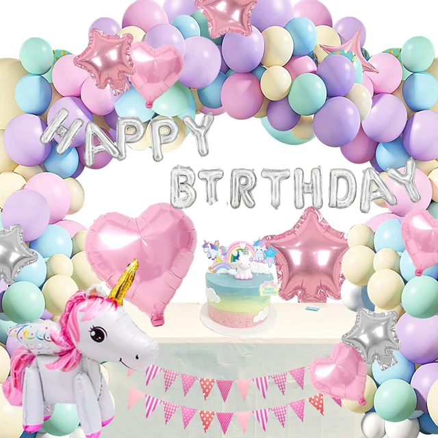 Mmtx Unicorn Birthday Decoration Girls, Pastel Unicorn Balloon Arch with 3D Unicorn and Tablecloth for Unicorn Party Girl 2nd Birthday Baby Shower