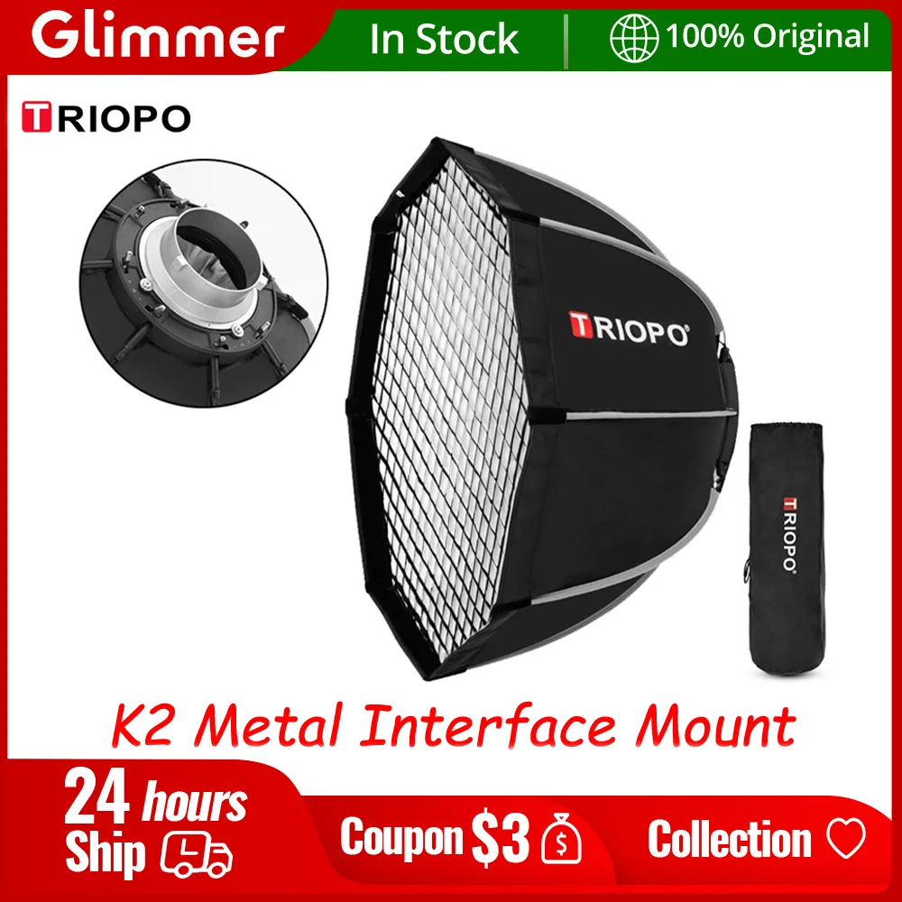 Triopo K2 55cm 65cm 90cm 120cm Quickly Release Bowens Mount Octagon Softbox + Honeycomb Grid（Choose） Outdoor Soft Box Flash