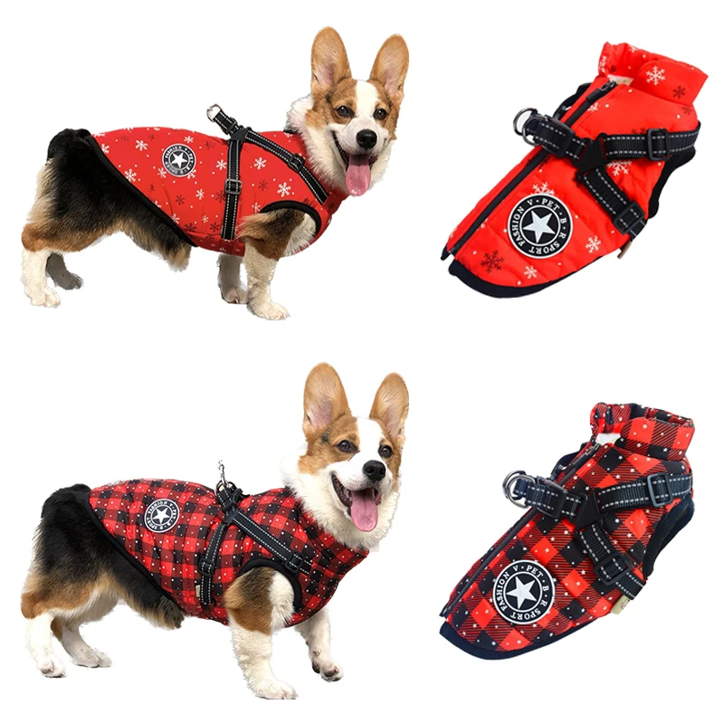 ChristmasPetJacketwithHarnessWaterproofDogsClothesforSmall