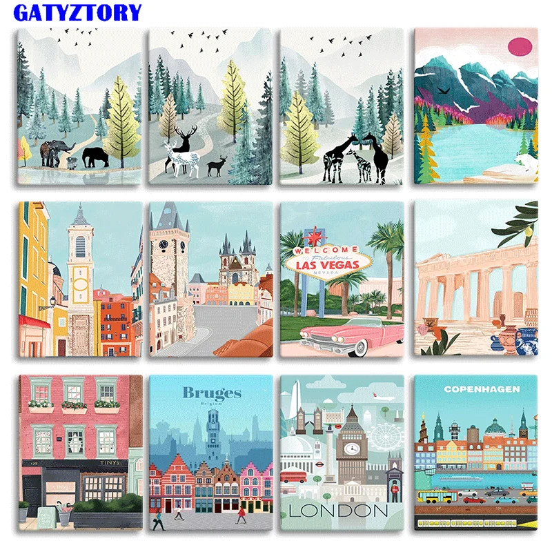 

GATYZTORY 60x75cm Frame DIY Painting By Number Abstract Building Landscape Wall Art Picture By Numbers For Home Decors
