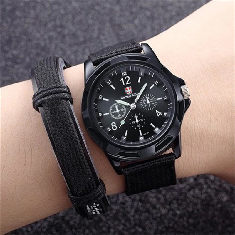 Heren Sporthorloge Quartz Nylon Band Gemius Leger Polshorloge Buiten De Deur Militair Casual Horloge Klok Erkek Saati Reloj Hombre