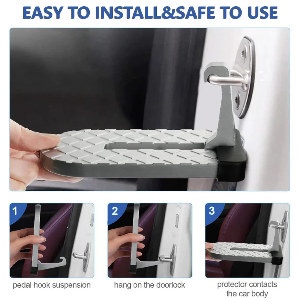 Caer Foldable Car Roof Rack Step Car Door Step Universal Latch Hook Auxiliary Walking Foot Pedal Aluminium Alloy Safety Hammer Car Accessories