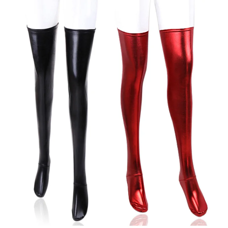 

Sexy Shiny Leather Thigh High Stockings Women Wet Look Latex Skinny Punk Style Cosplay Party Fetish Pole Dance Night Club Wear