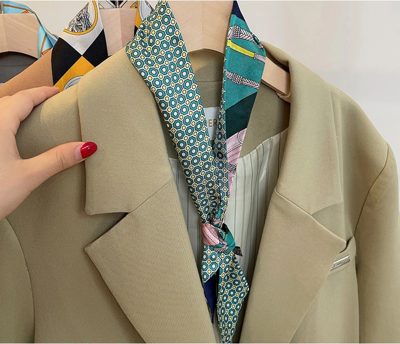 Damen Retro-Band-Schal, Twill, doppelseitiger Streifen, klassische Damen-Dekoration, Twill, langer Streifen, Seidenschal, Krawattenband – Detail 28