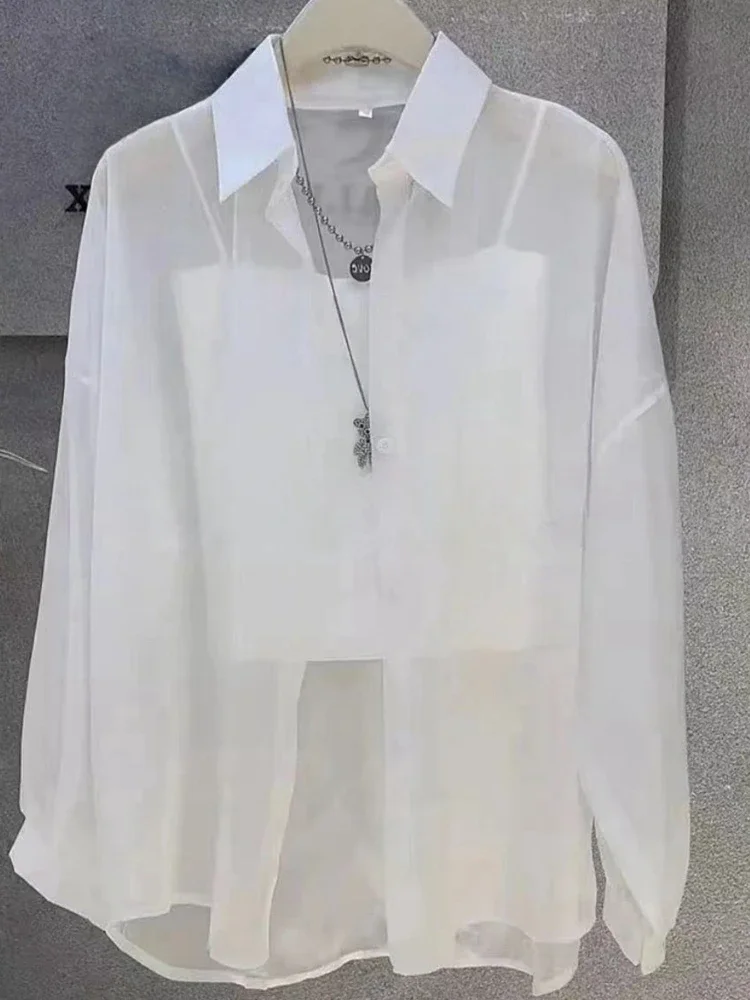 Plus Size Women’s Shirts 2025 Summer Breathable and Sun-Proof Ice Silk with Button Thin Loose Sheer Chiffon Blouses Long Sleeve Best Sellers In Plus Sized Clothing