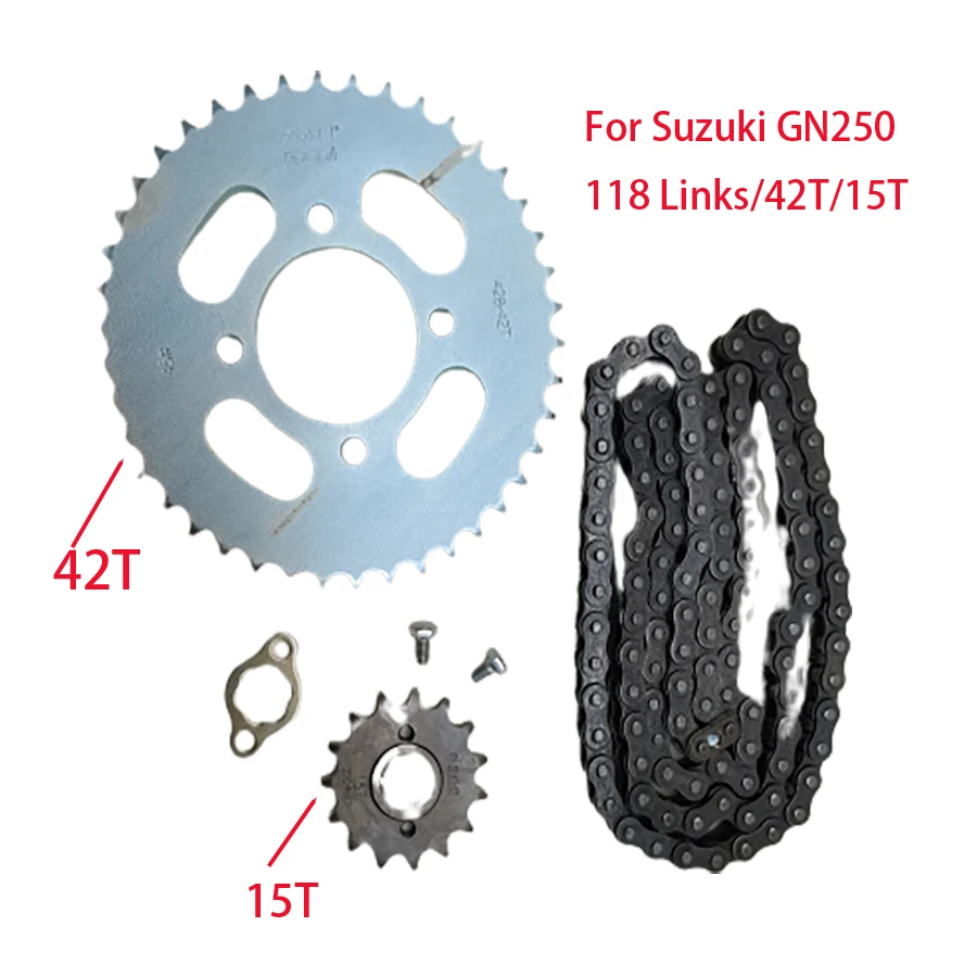 

Мотоциклы A978 для Suzuki GN250 520, цепная звездочка, 118 звеньев, 42T 15T, передние и задние звездочки