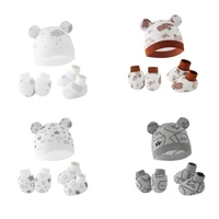 3pcs/set Cotton Newborn Cap with Anti Scratch Mittens and Foot Cover Infant Warm Headwear Baby Gloves with Socks Set 2
