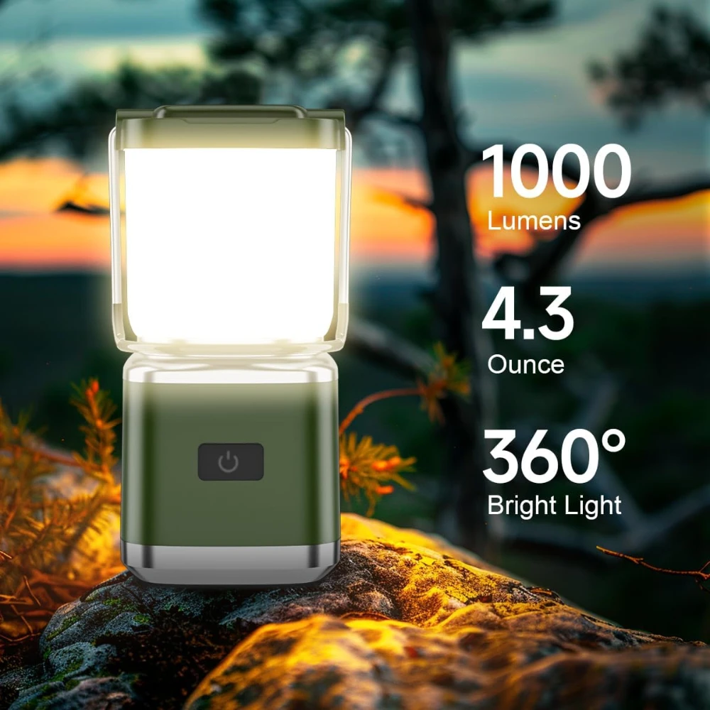 1000 Lumens LED Camping Lantern USB Rechargeable 4 Modes Outdoor Waterproof Flashlight for Camping, Hurricane, Emergency, Hiking