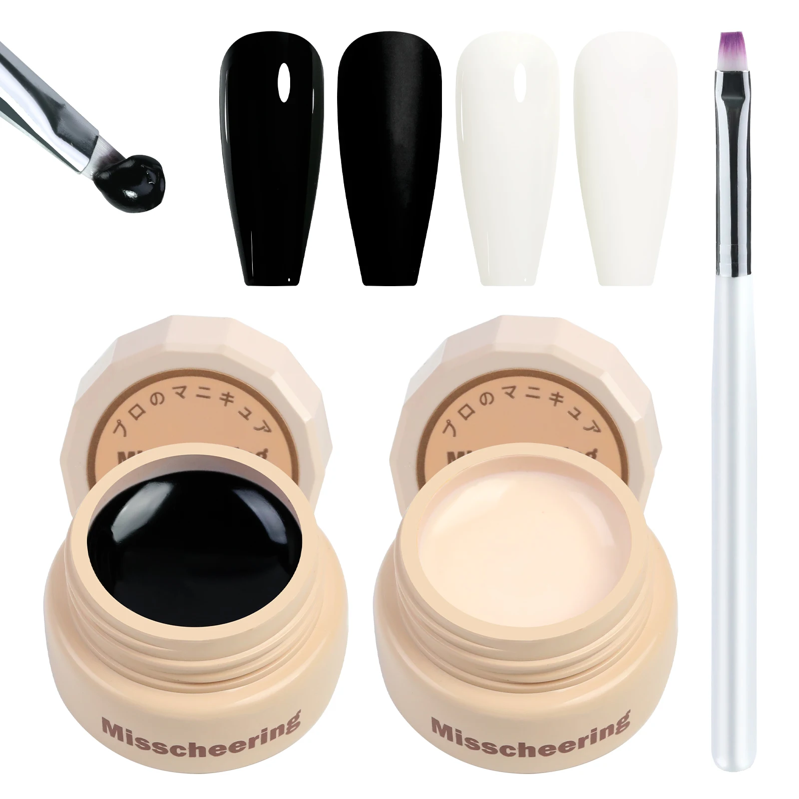 Classic White & Black Gel Nail Polish Set with Nail Art Pen - 2pcs