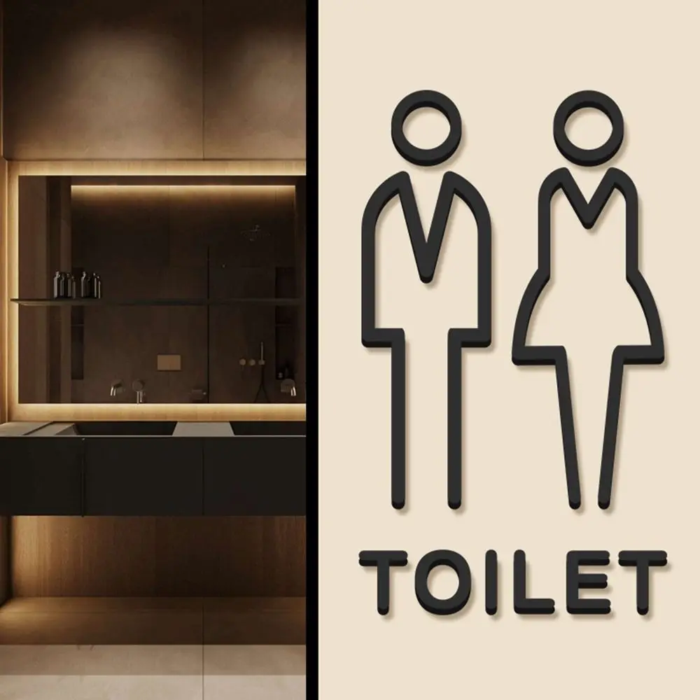 

1PC 3D Black Gold Color Toilet Sign Plate Acrylic Wash Room Door Wall Label Sticker WC Holder Signage Board Art Hotel Home Decor