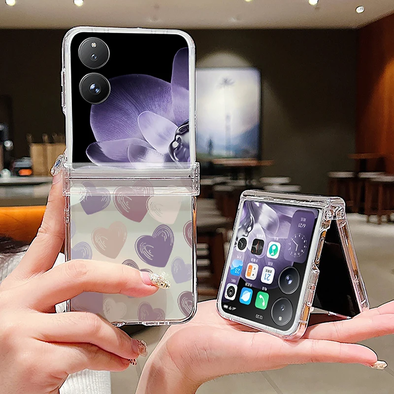 Transparent Shockproof Love Heart Flower Design Folding Phone Case