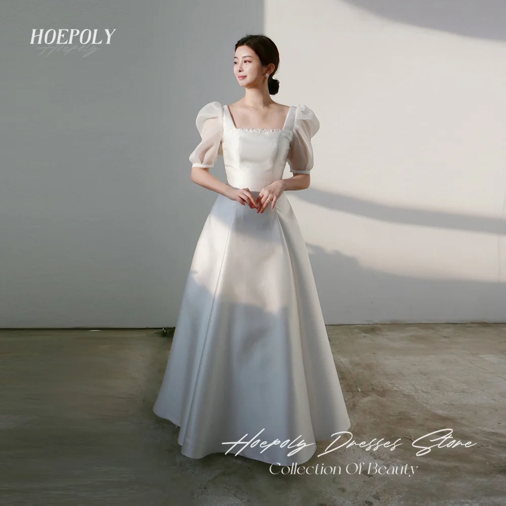 

Hoepoly Ivory A Line Prom Evening Dresses Square Collar Korea Wedding Dress Floor Length Bow Zipper Up Party Gowns