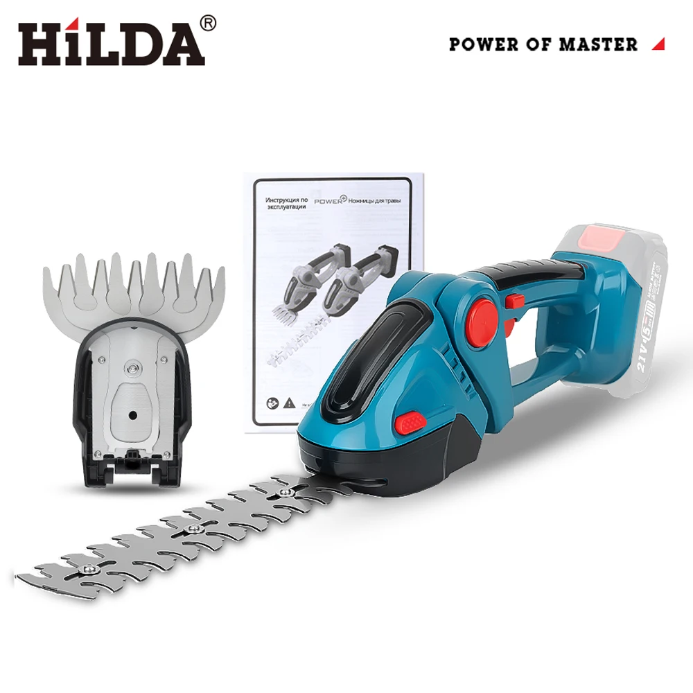 HILDA 2 IN1 Electric Hedge Trimmer Cordless Handheld Weeding Pruning Shear Shrub Mower Garden Tool For Makita 18V Battery