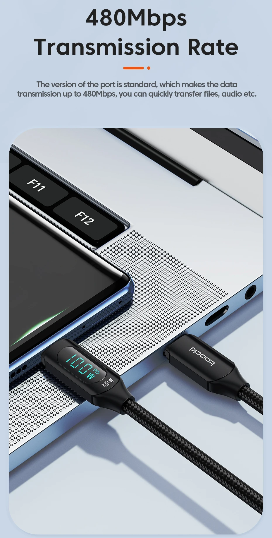 Toocki PD100W Digitalanzeige USB-C-Kabel für iPhone 16 15 Xiaomi Huawei Schnellladung für MacBook iPad Typ C auf Typ-C-Kabel – Detail 6