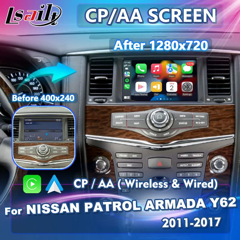 

Lsailt 8 Inches Wireless CP / AA Replacement HD Screen for 2011-2017 Nissan Patrol Armada Y62