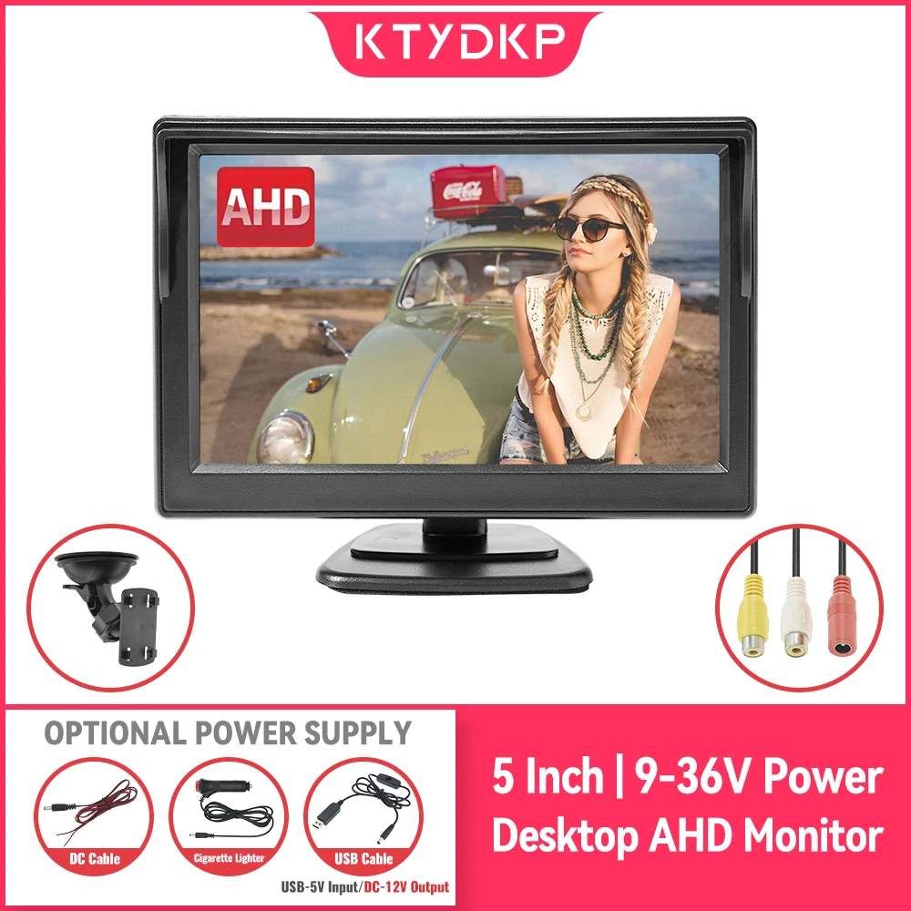 Car Display Monitor 5 Inch AHD Monitor Screen 2 Way Video Input TFT Display For Rear View Camera Vehicle Parking Reverse Backup
