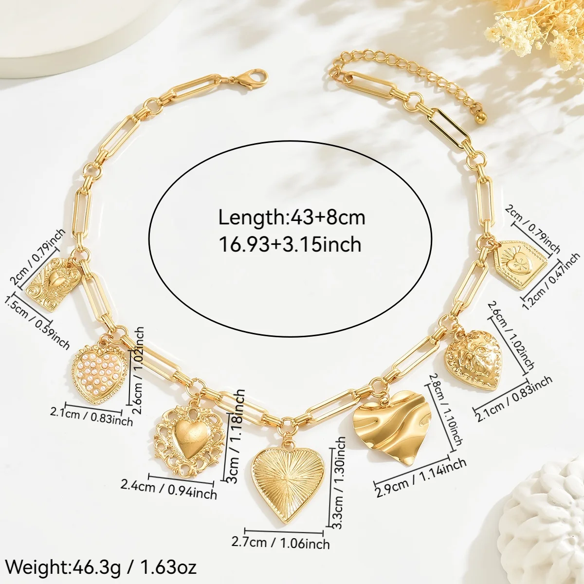 New Fashion Gold Color Plated Irregular Heart Pendant Neckalce for Women Vintage Geometric Metal Choker Chain Party Jewelry Gift