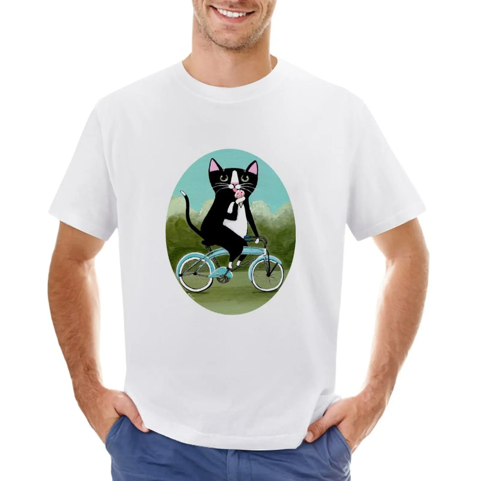 

Ice Cream Bicycle Cat T-Shirt plus size tops plus sizes oversizeds mens funny t shirts