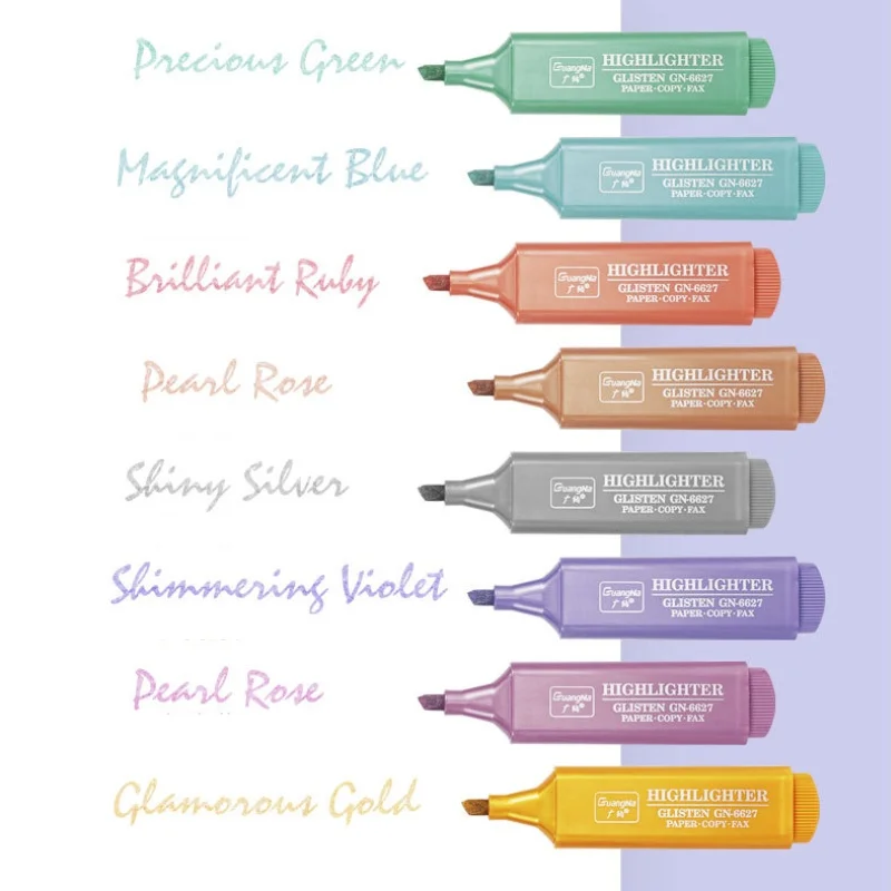 Highlighter Marker Highlighter Pen Marker Pen 1PCS Flash Color Highlighter 8 Colors Optional Oblique Head Water-based Tasteless Key Marker