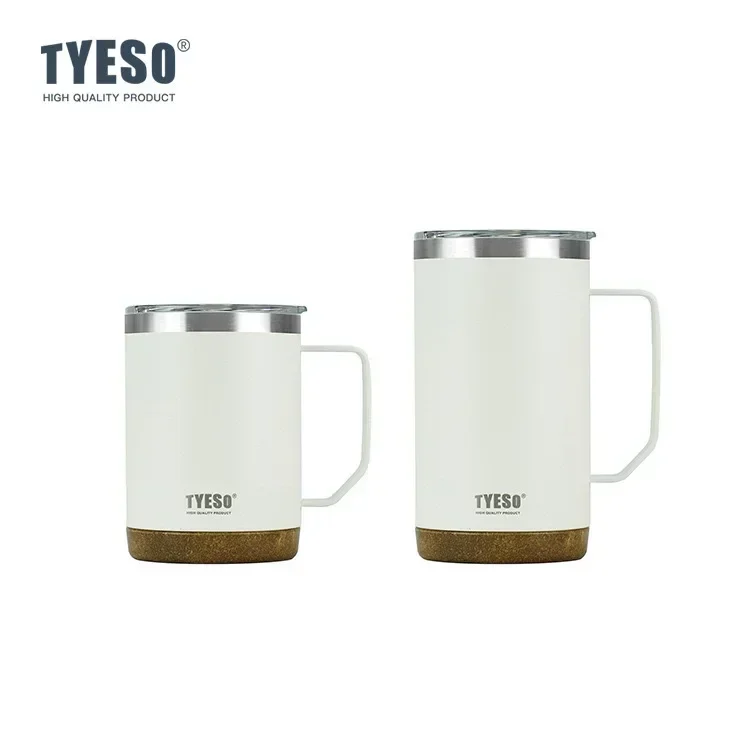 Tyeso Wood Grain Base Large Capacity Coffee Mug Stylish Functional Covered Drinking Cup for Office Home Use Desktop Accessory