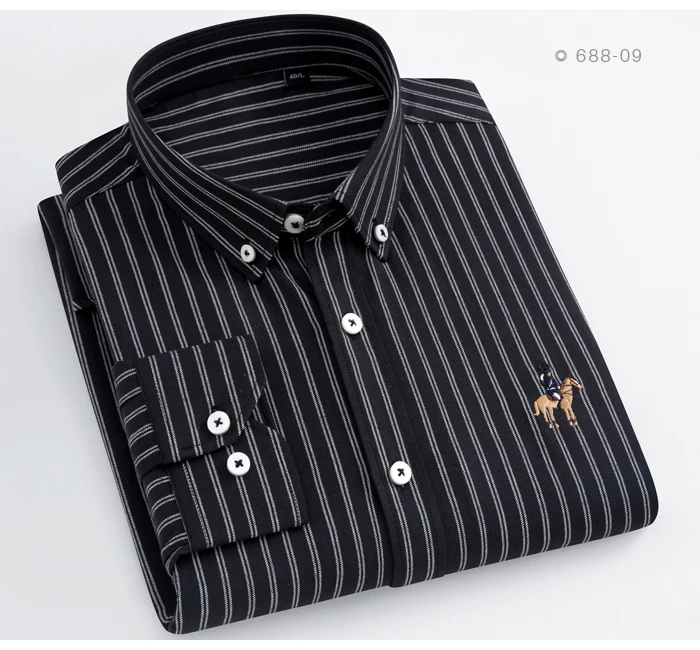 mens short sleeve white shirt Fashion Men's Long Sleeve Casual Contrast Striped Oxford Shirt with Embroidered Logo Comfortable Standard-fit Button-down Shirts mens short sleeve button down