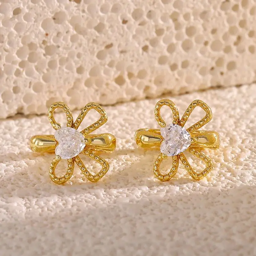 Zircon Bowknot Earrings for Women Gold Color Stainless Steel