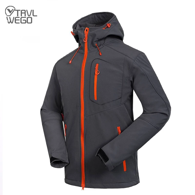 TRVLWEGO Man Winter Hiking Camping Jacket Hooded Windbreaker Soft Shell Warm Trekking Casual Outdoor Sports Climb cycling Coat