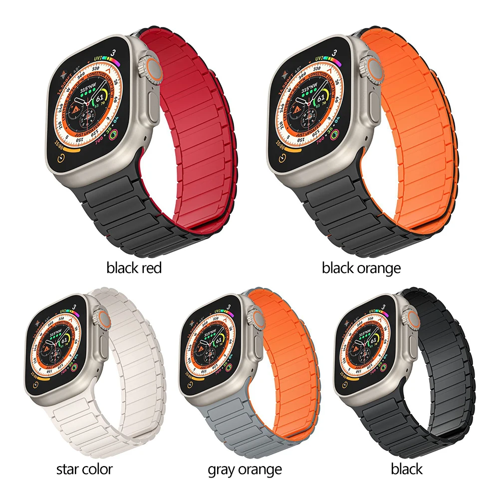 Silicone Watch Strap Magnetic Silicone Strap for Apple Watch Band Ultra 2 49mm 45mm 41mm Bracelet for Iwatch Series 9 8 7 6 SE 5 4 38 42mm 44mm 40mm
