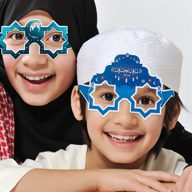 Paper Glasses EID Mubarak 2024 Ramadan Decorations For Home Islamic Muslim Photo Booth Props Gifts Eid Al Adha Party Supplies