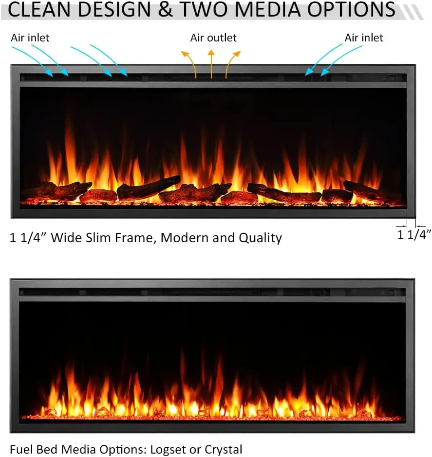 50" W Austin in Wall Recessed & Wall Mounted Electric Fireplace (EF287A) 3
