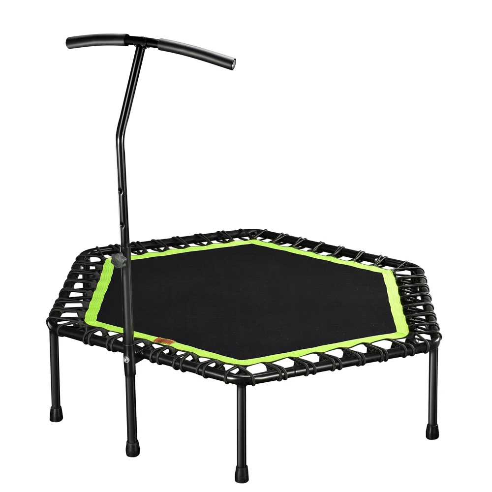 48 Inch Hexagonal Muted Fitness Trampoline With Adjustable Handrail For