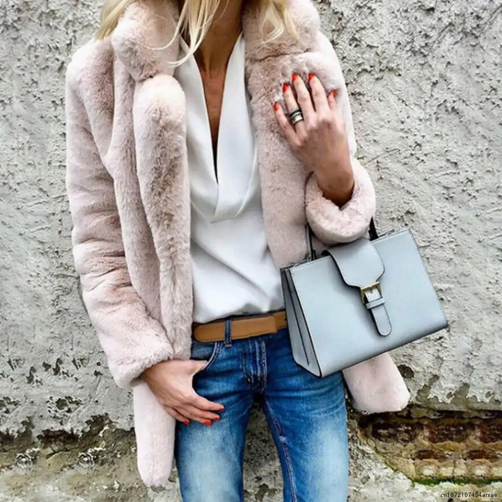 

Women Winter Coat Plush Thicken Furry Turn-down Collar Winter Jacket Women Jacket for Daily Wear