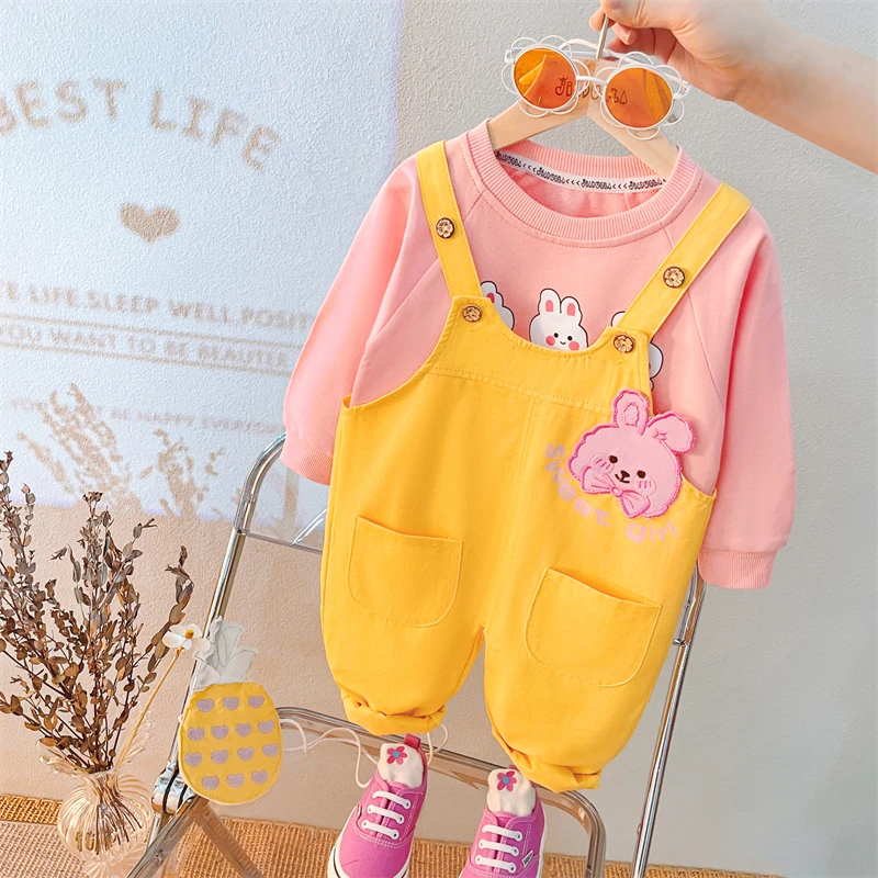 Baby Girls Cartoon Rabbit T Shirt Overalls Pcs Suit Autumn Kids
