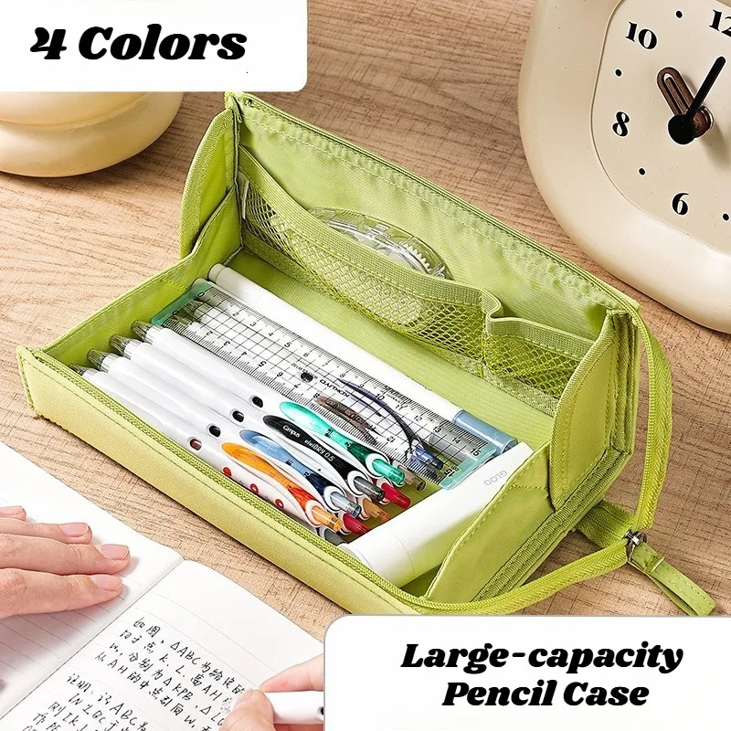 Astuccio portapenne semplice e portatile, di grande capacità, resistente, con tasche in rete, per materiale scolastico e cancelleria. - immagine 5
