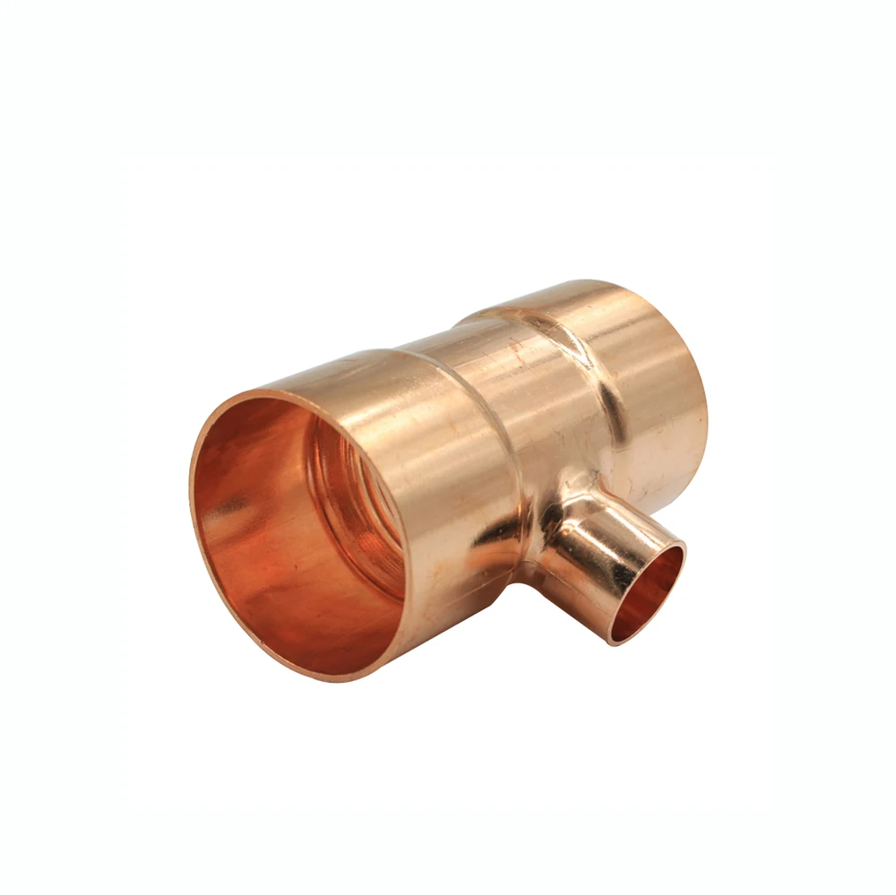 Brass pipe fitting copper tube 1/4" 3/8" 1/2" 8-159mm ID copper end feed solder reducing tee 3 ways for air conditioner