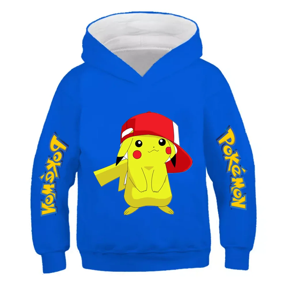 Pokemon Baby Boy Cool Pikachu Hoodie 4-14 Years Old Cartoon Sweater Spring And AutumnThin Coat Children's hooded new kid in sweatshirt vine