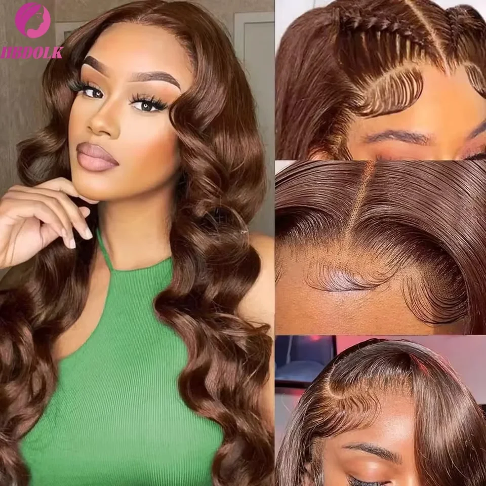 Body Wave #4 Chocolate Brown 13x4 HD Lace Full Frontal Wig Lace Front Colored 34 Inch Human Hair Wigs For Black Women 6