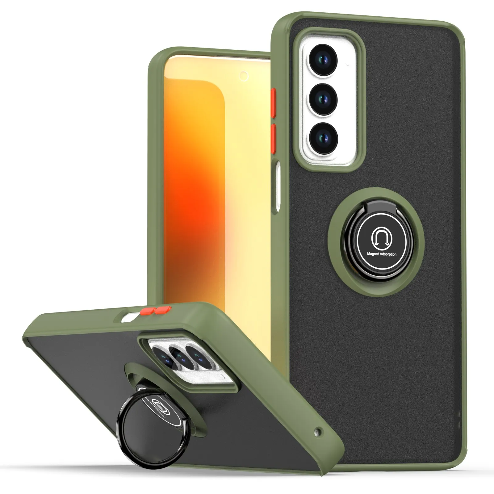 Enhanced Armor Matte Case with Ring Magnetic Stand Holder - Shockproof Protective Shell Cover