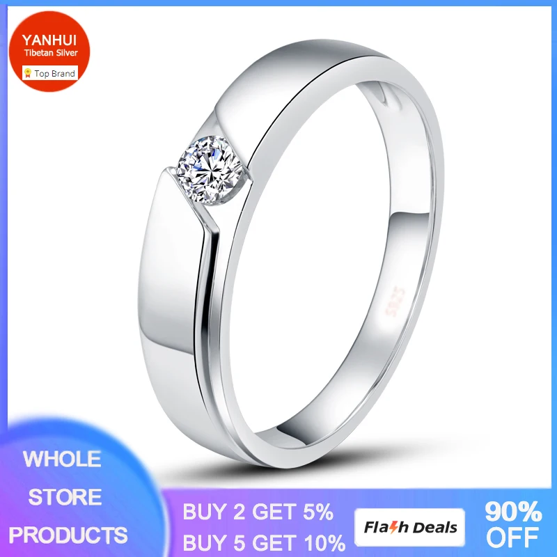 Bagues de mariage tibétaines en argent 100% véritable pour hommes et femmes, rondes de 4mm, en Zircon cubique, sans allergie, bijoux de Couple, cadeau