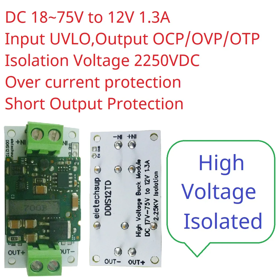 

2/4PCS Input DC 18-75V Isolated Output DC 12V 1.3A DC-DC step-down module