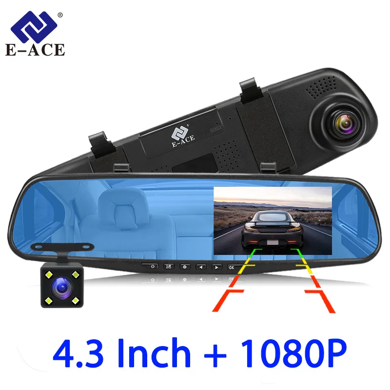 

E-ACE Car Dvr Mirror Dash Cam 4.3 Inch Rear View Mirror FHD 1080P Auto Dashcam Video Recorder Registrator G-Sensor Black Box
