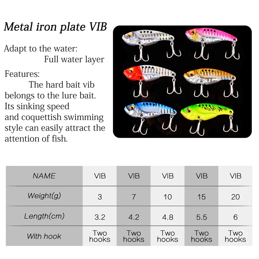 6pcs Metal VIB 3g 7g10g 15g Fishing Lure Mini Vibration Spoon Spinner Crankbait Bass Artificial Hard Bait Cicada Fishing Tackle 3