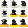 Car Dashboard Black Rubber Duck Ornament, Car Decoration Colour Ducks Accessories with Mini Hat Necklace and Sunglasses Rubber D 1