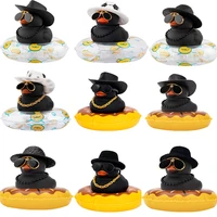 Car Dashboard Black Rubber Duck Ornament, Car Decoration Colour Ducks Accessories with Mini Hat Necklace and Sunglasses Rubber D 1