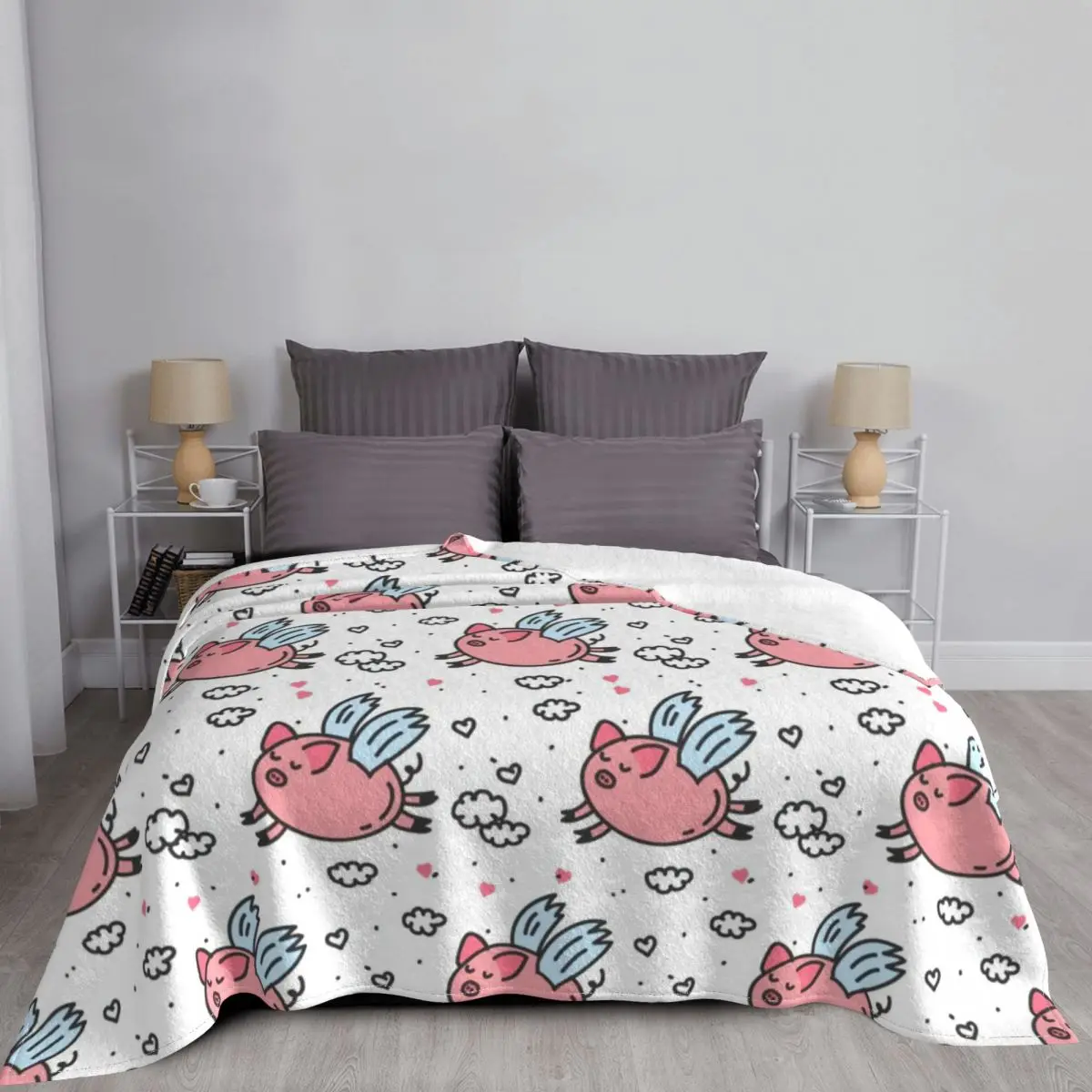 Pink Pig Cartoon Blankets Animals Lover Fleece Novelty Warm Throw Blankets for Bedspread Autumn/Winter