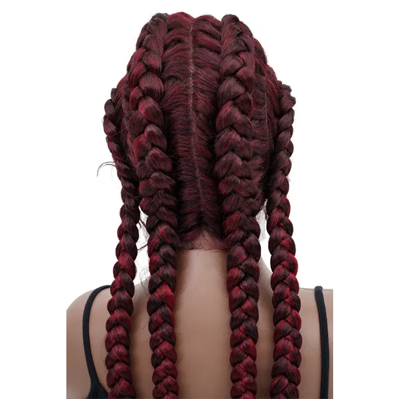 36-inch synthetic lace front wig braided wig lace front Dutch quadruplets Cornrows braid with baby hair for black women.