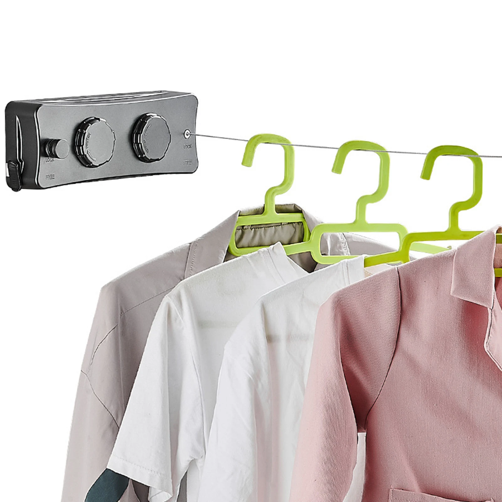 5.1m Double Line Clothes Hanger Laundry Drying Retractable Clothesline Stainless Steel Cloth Rack Wall Mounted Indoor/Outdoor 6