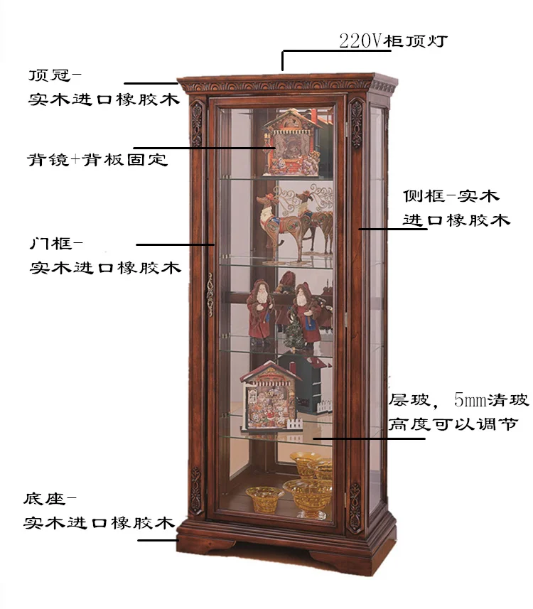 -*American solid wood single-door wine cabinet glass wall vertical cabinet living room European corner side storage