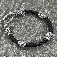 Viking Dragon Heads Nordic Runes Beads Diy Mens Womens Leather Bracelet Mythology Scandinavian Accessories Jewelry 2